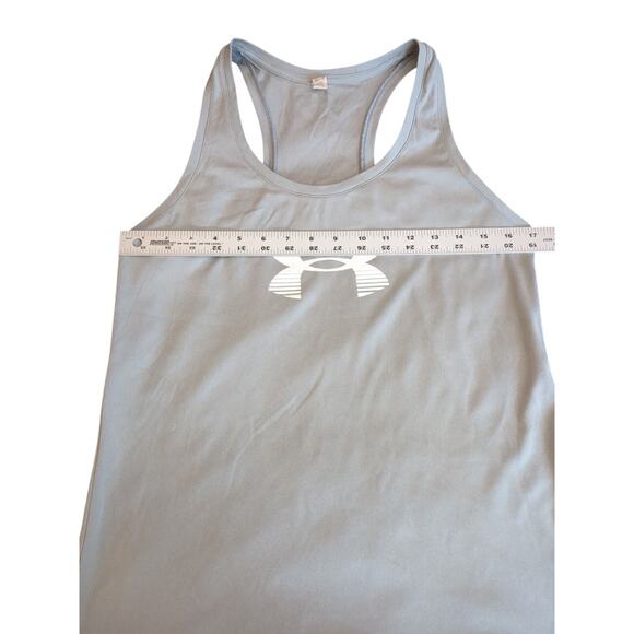 Under Armour Womens Tank Top Graphic Gray Athletic Racerback Heatgear Medium - Picture 3 of 5